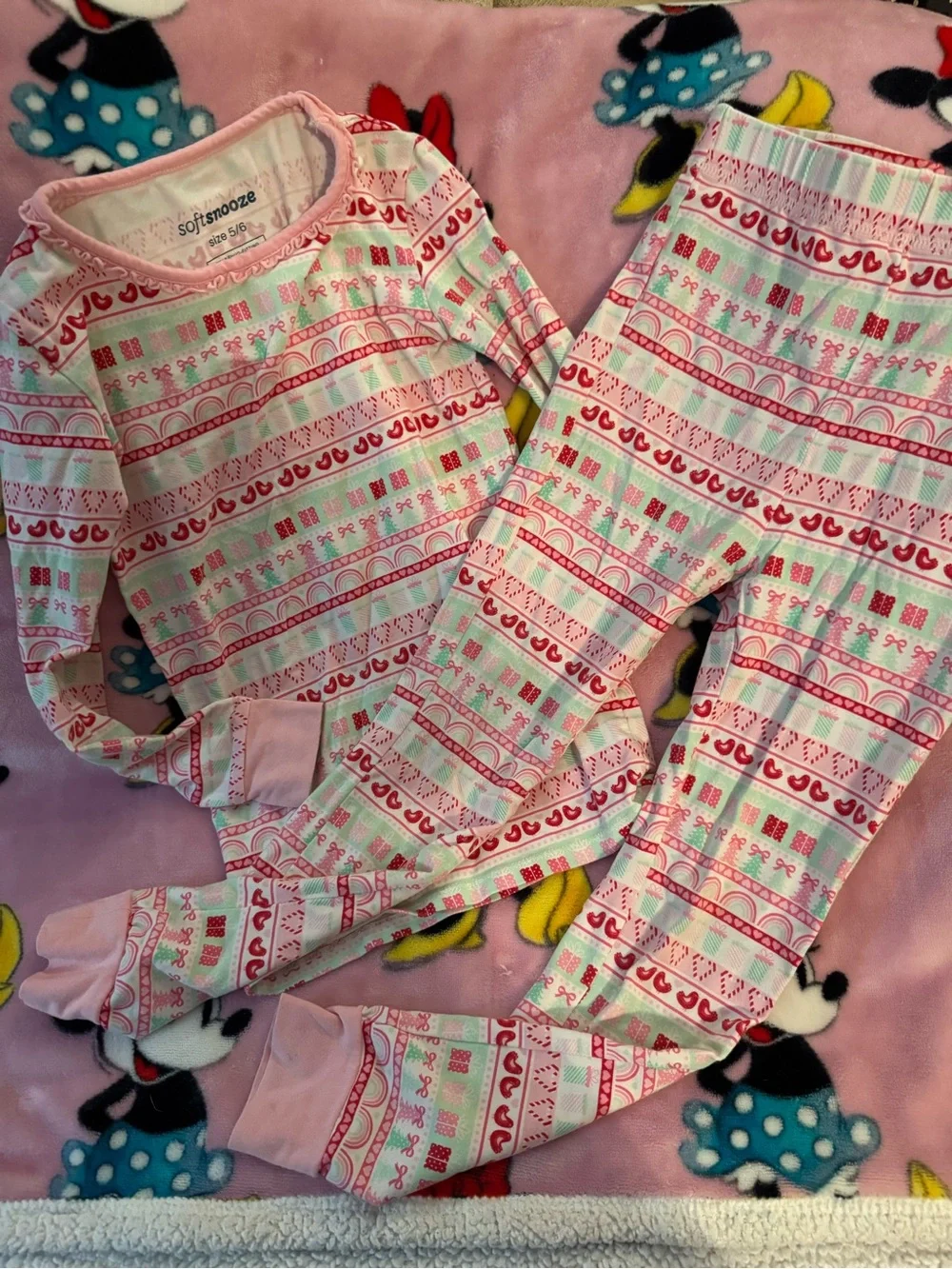 Girls Pink Holiday Heart Print Pajama Set Size 5 6 Softsnooze C3